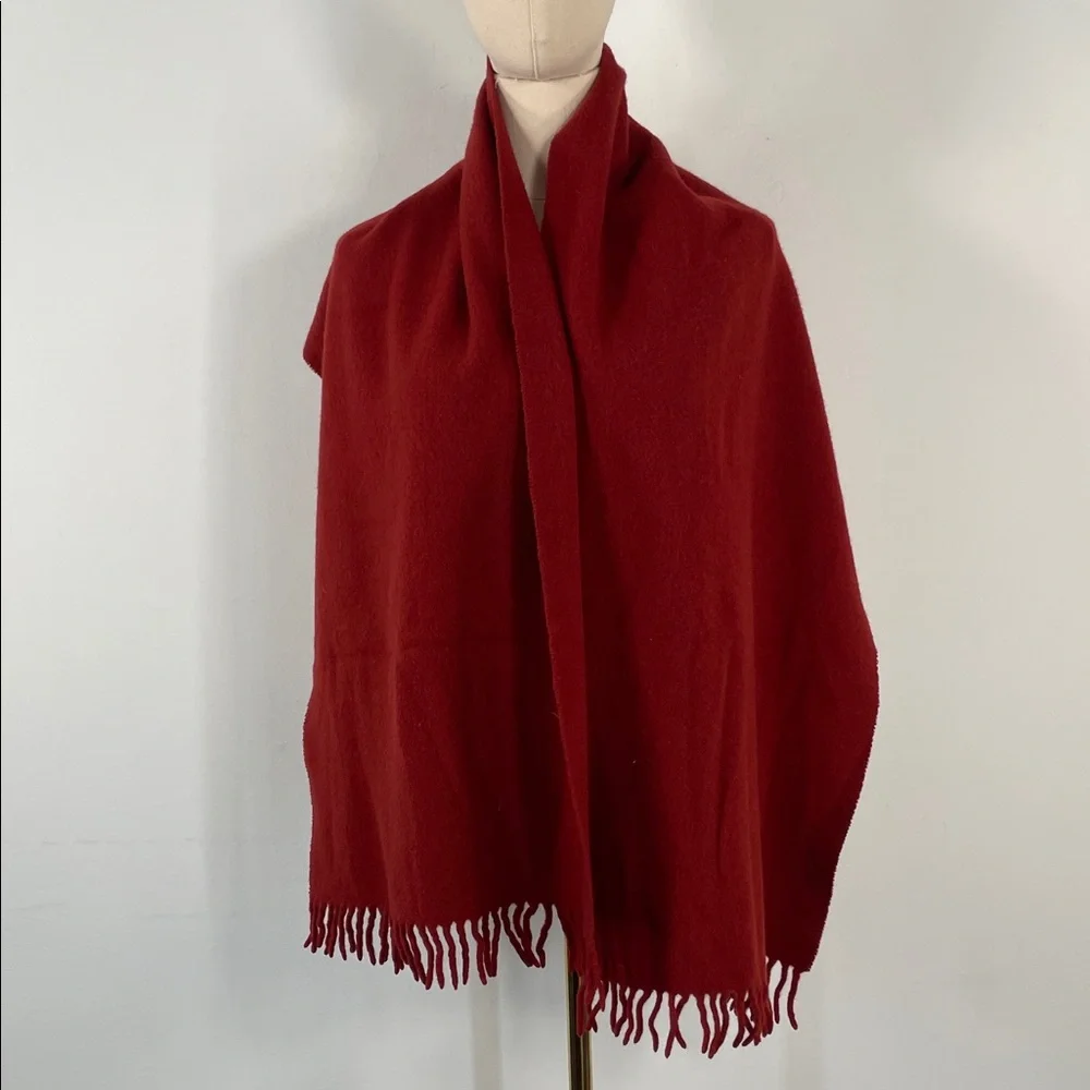 Cale Thomas Mens‎ Red 100% Lambswool Scarf Made in Italy Fringe Trim Winter Wear